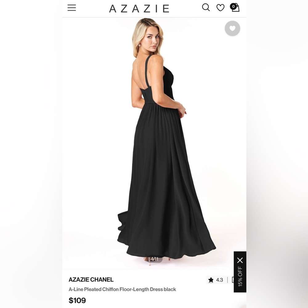 Size A6 (Street size 6) azazie bridesmaids dress in black